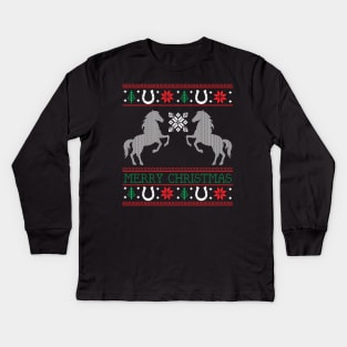 Horse Lover Horse Riders Ugly Christmas Xmas Kids Long Sleeve T-Shirt